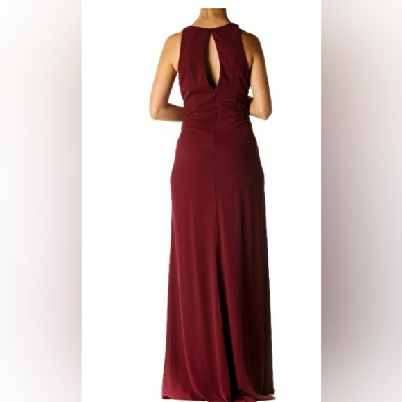 David's Bridal Red Solid Column Dress color Wine - Picture 3 of 15